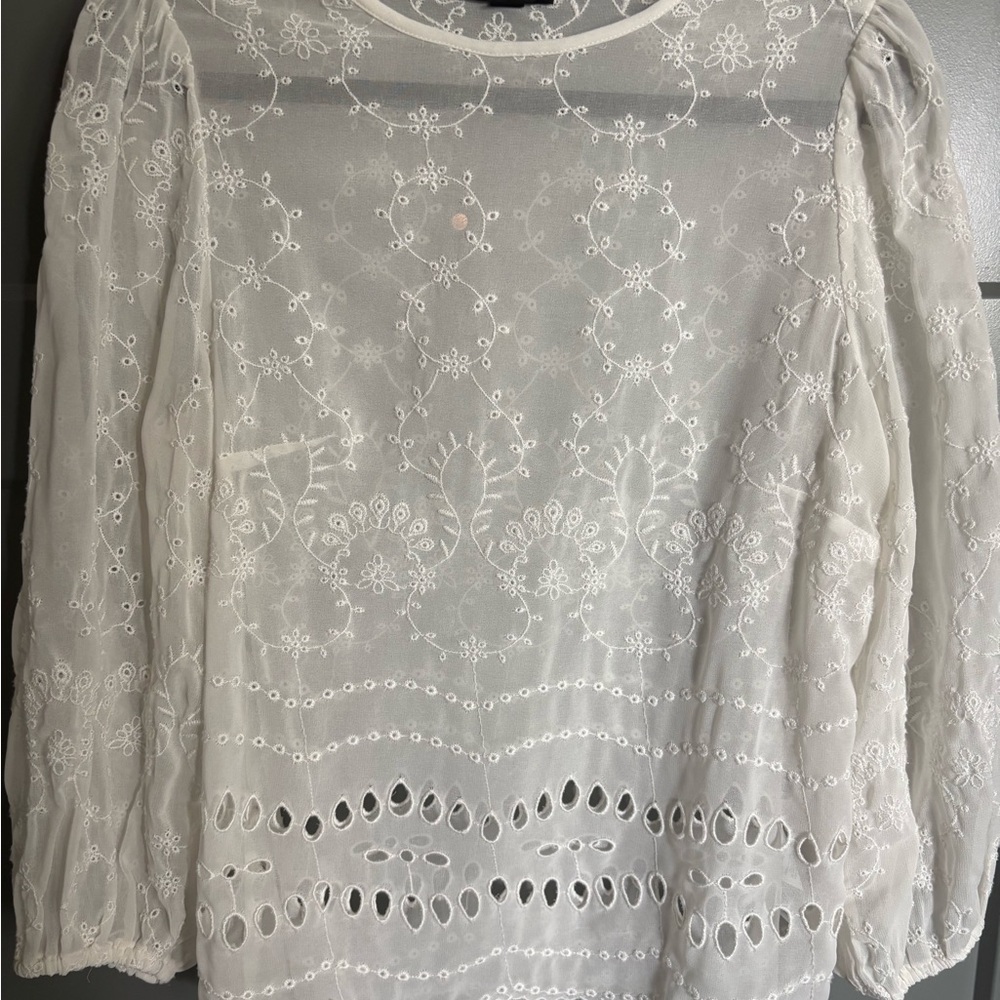 J. Crew White Embroidered Blouse